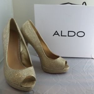 Aldo sz 8.5 Gold Sparkle RaeAnn-82 Open-Toe Heels